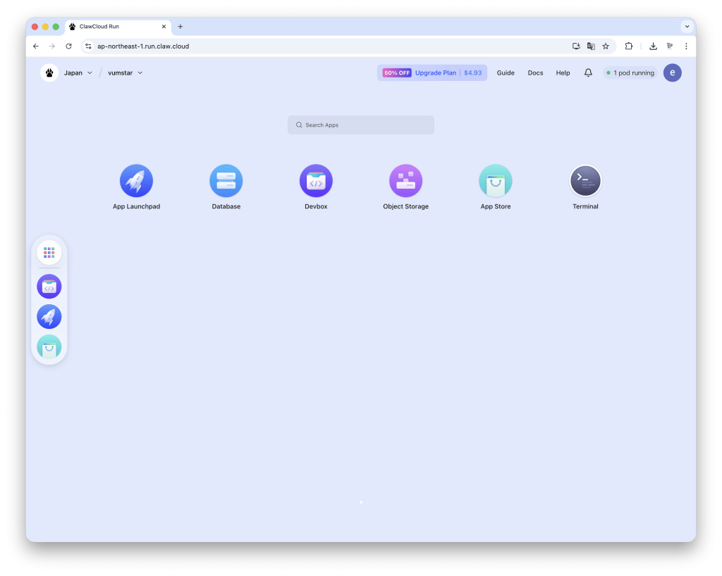 图片[1]-免费撸半个月ClawCloud（爪云）32核CPU、128G内存、500G硬盘云服务器-VUM星球